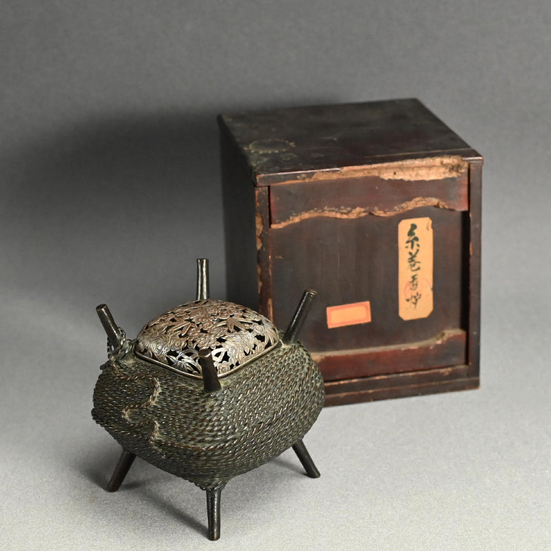 Antique, Bronze and Silver Koro Inense Burner, Ito-maki ー糸巻香炉