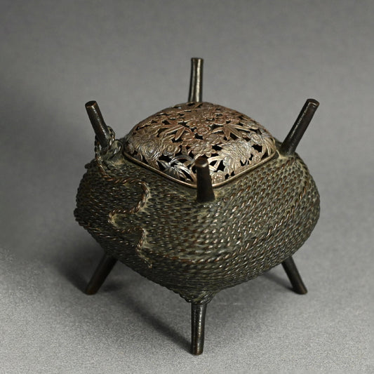 Antique, Bronze and Silver Koro Inense Burner, Ito-maki ー糸巻香炉
