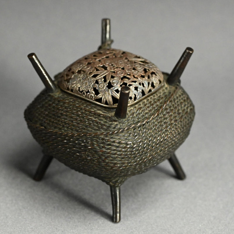 Antique, Bronze and Silver Koro Inense Burner, Ito-maki ー糸巻香炉
