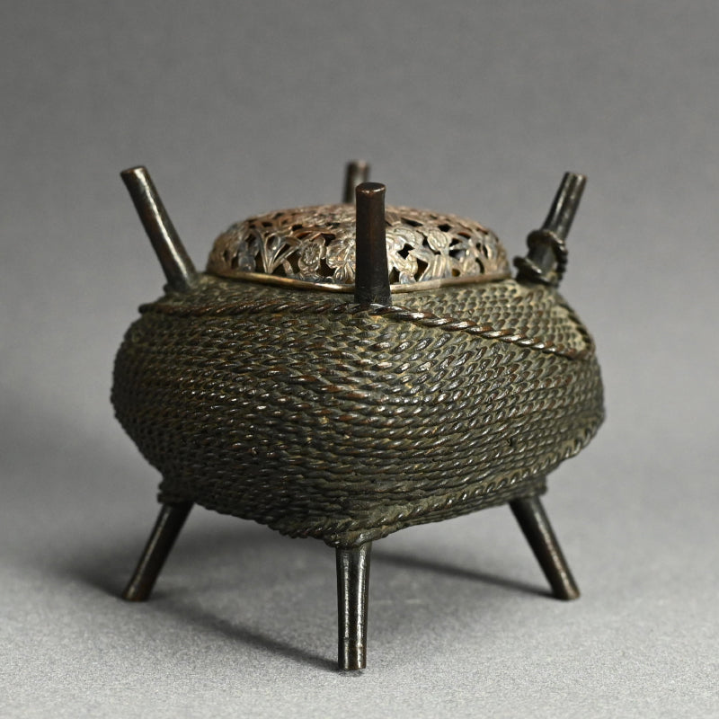 Antique, Bronze and Silver Koro Inense Burner, Ito-maki ー糸巻香炉