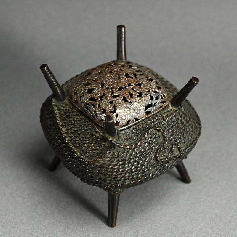 Antique, Bronze and Silver Koro Inense Burner, Ito-maki ー糸巻香炉