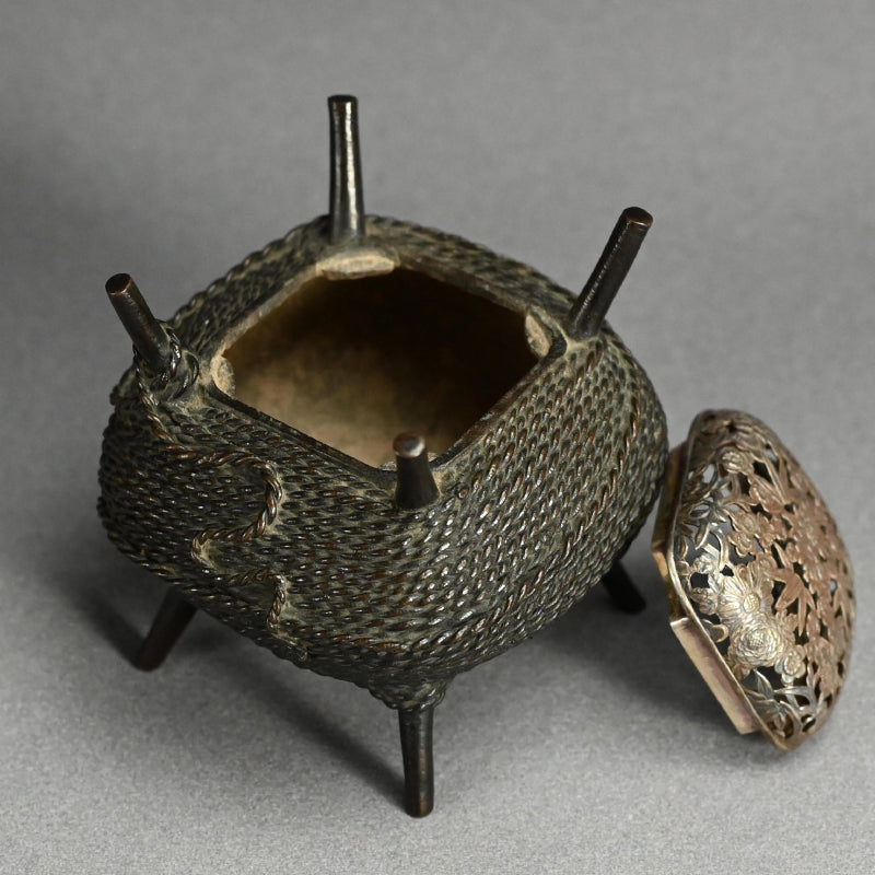 Antique, Bronze and Silver Koro Inense Burner, Ito-maki ー糸巻香炉