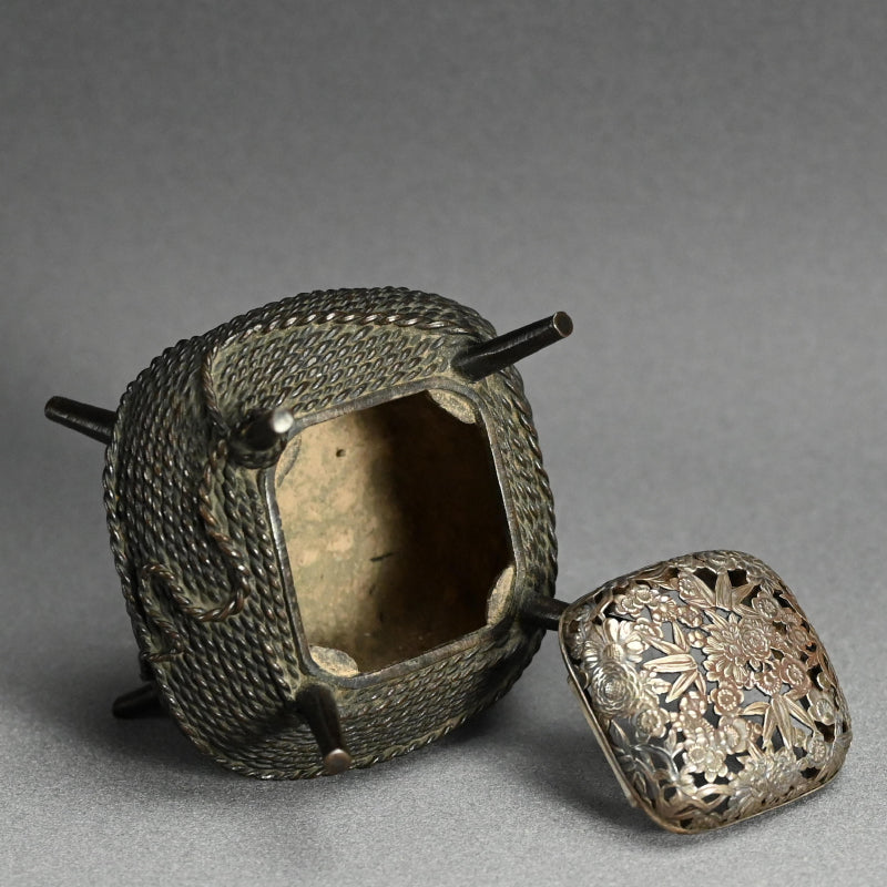 Antique, Bronze and Silver Koro Inense Burner, Ito-maki ー糸巻香炉