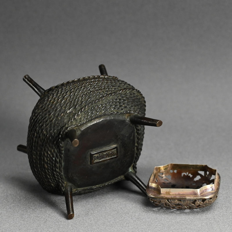 Antique, Bronze and Silver Koro Inense Burner, Ito-maki ー糸巻香炉