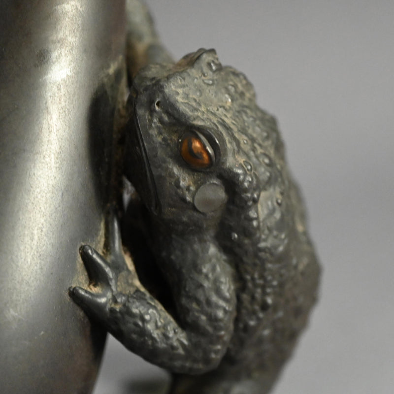 Antique Japanese Bronze Gourd Vase with Frog