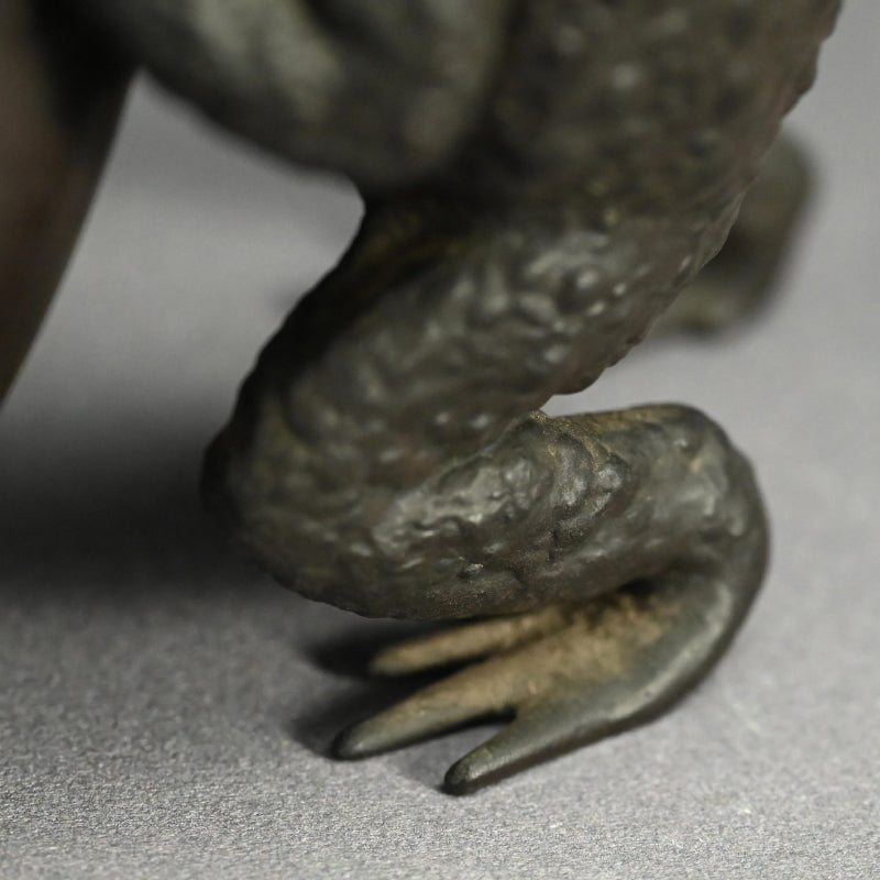 Antique Japanese Bronze Gourd Vase with Frog