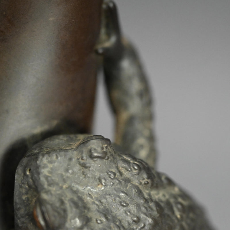 Antique Japanese Bronze Gourd Vase with Frog