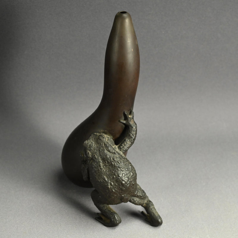 Antique Japanese Bronze Gourd Vase with Frog
