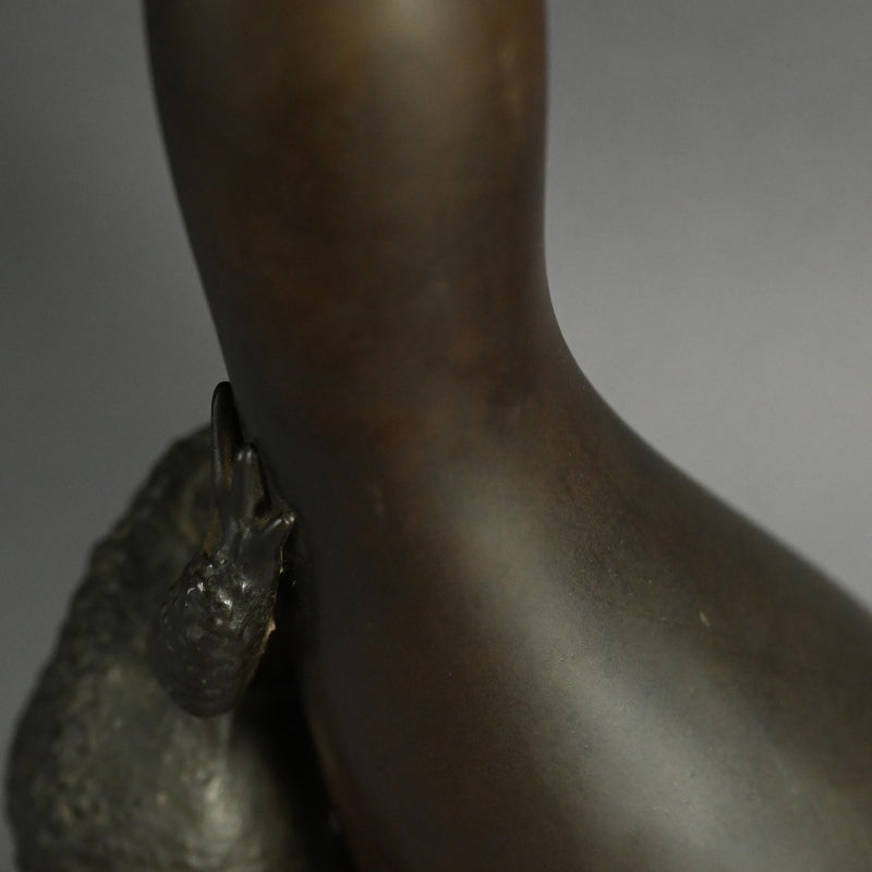 Antique Japanese Bronze Gourd Vase with Frog