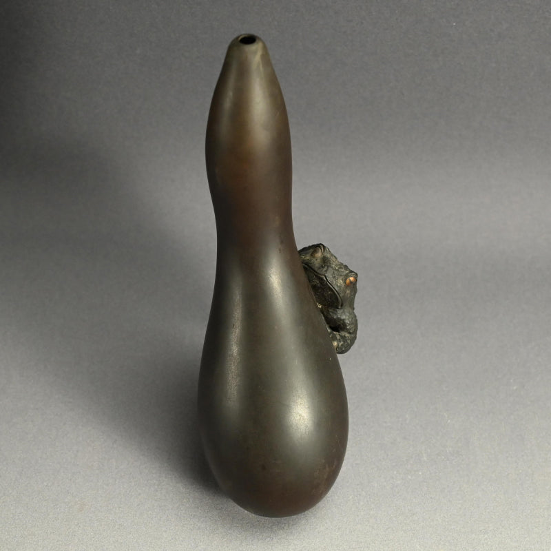 Antique Japanese Bronze Gourd Vase with Frog