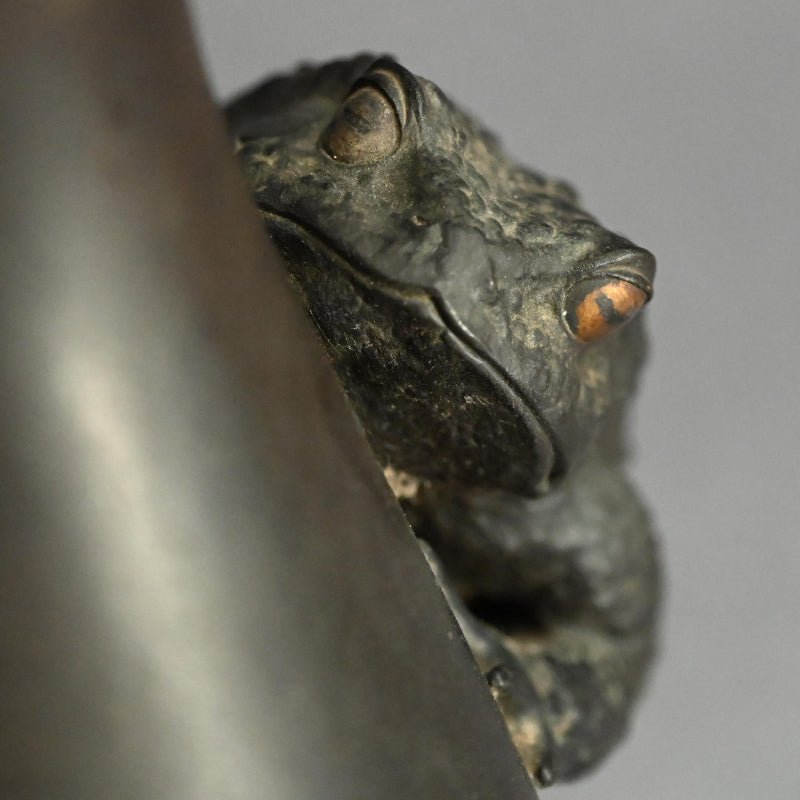 Antique Japanese Bronze Gourd Vase with Frog