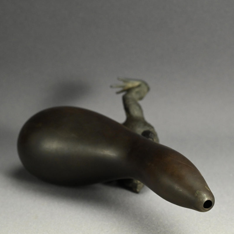 Antique Japanese Bronze Gourd Vase with Frog