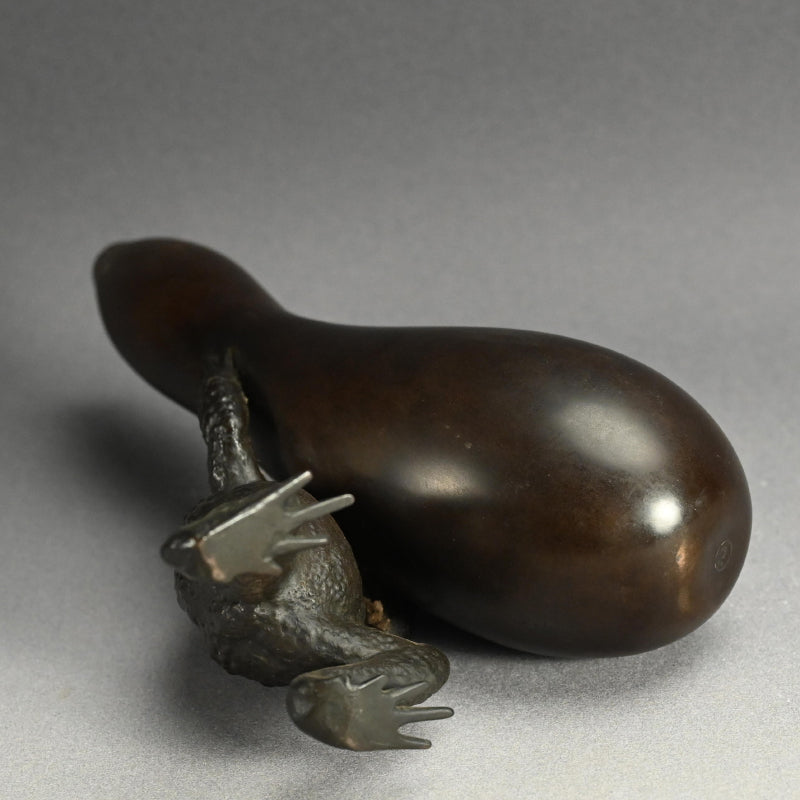 Antique Japanese Bronze Gourd Vase with Frog