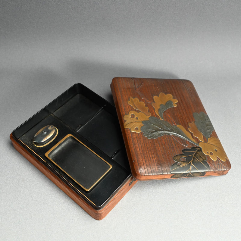 Antique Japanese Kiji-Maki-e Lacquer Suzuri Bako Writing Box