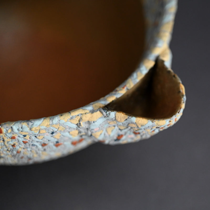 Katakuchi Inlayed Basin by important artist ー岸 映子 “彩石象嵌器”