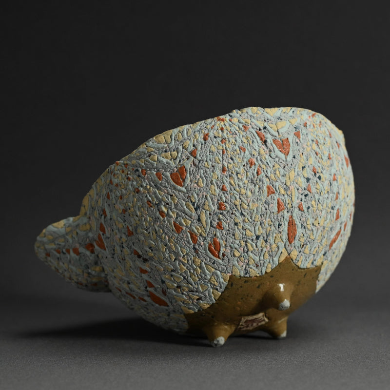 Katakuchi Inlayed Basin by important artist ー岸 映子 “彩石象嵌器”