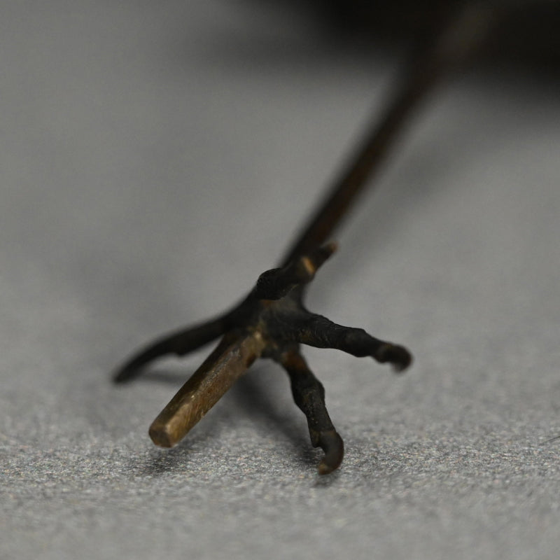 Exquisite Bronze Okimono of a Crested Ibis at Rest