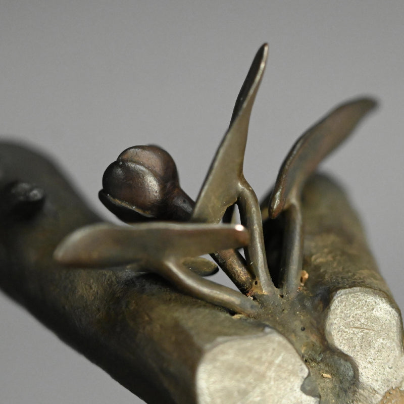 Exquisite Bronze Okimono of a Crested Ibis at Rest