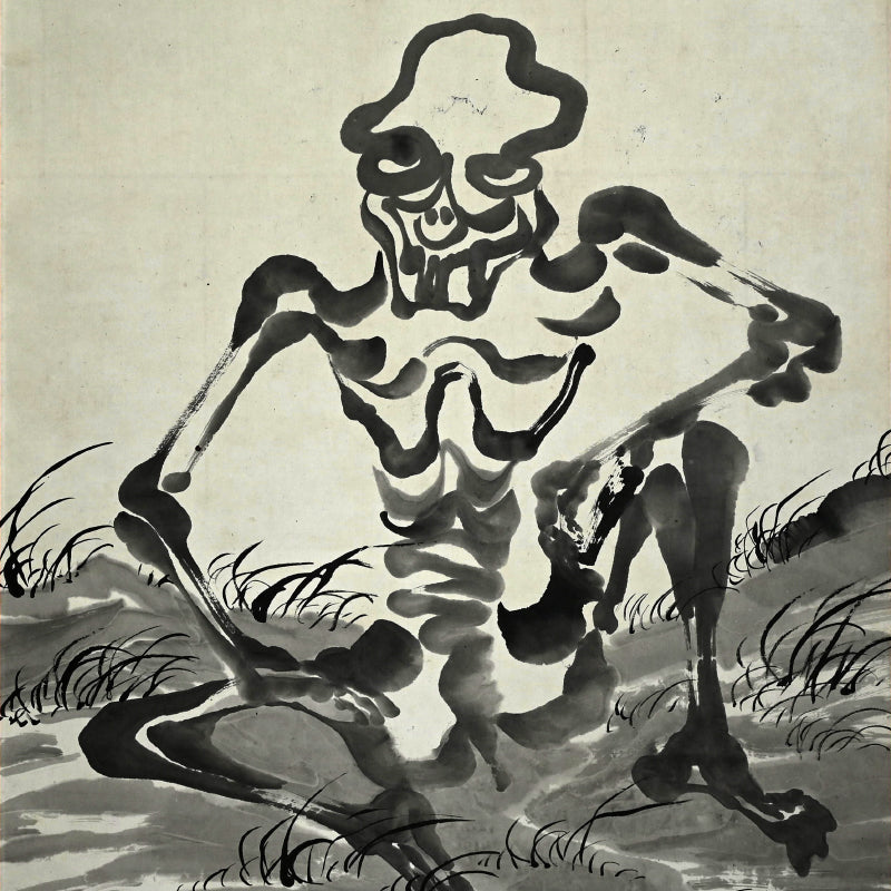 Antique Japanese Painted Scroll Skeleton by Buddhist Priest ー樋口竜温