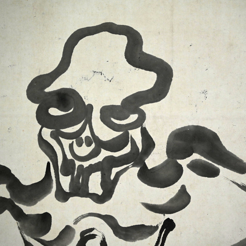 Antique Japanese Painted Scroll Skeleton by Buddhist Priest ー樋口竜温