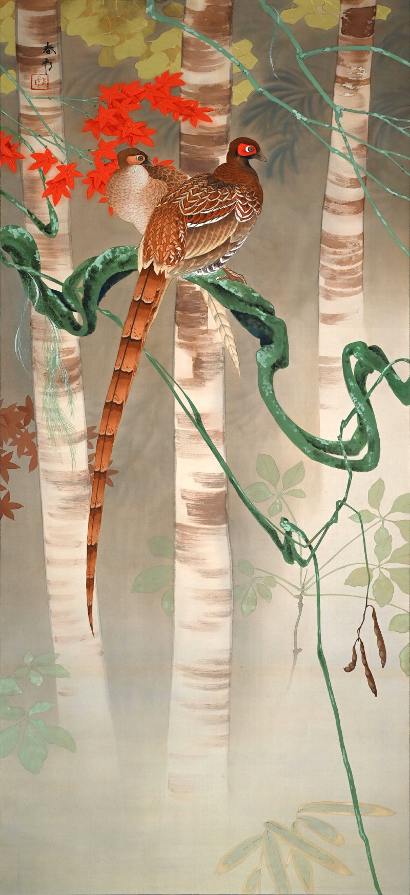 Pair Large Antique Floral Scrolls ー白山 春邦
