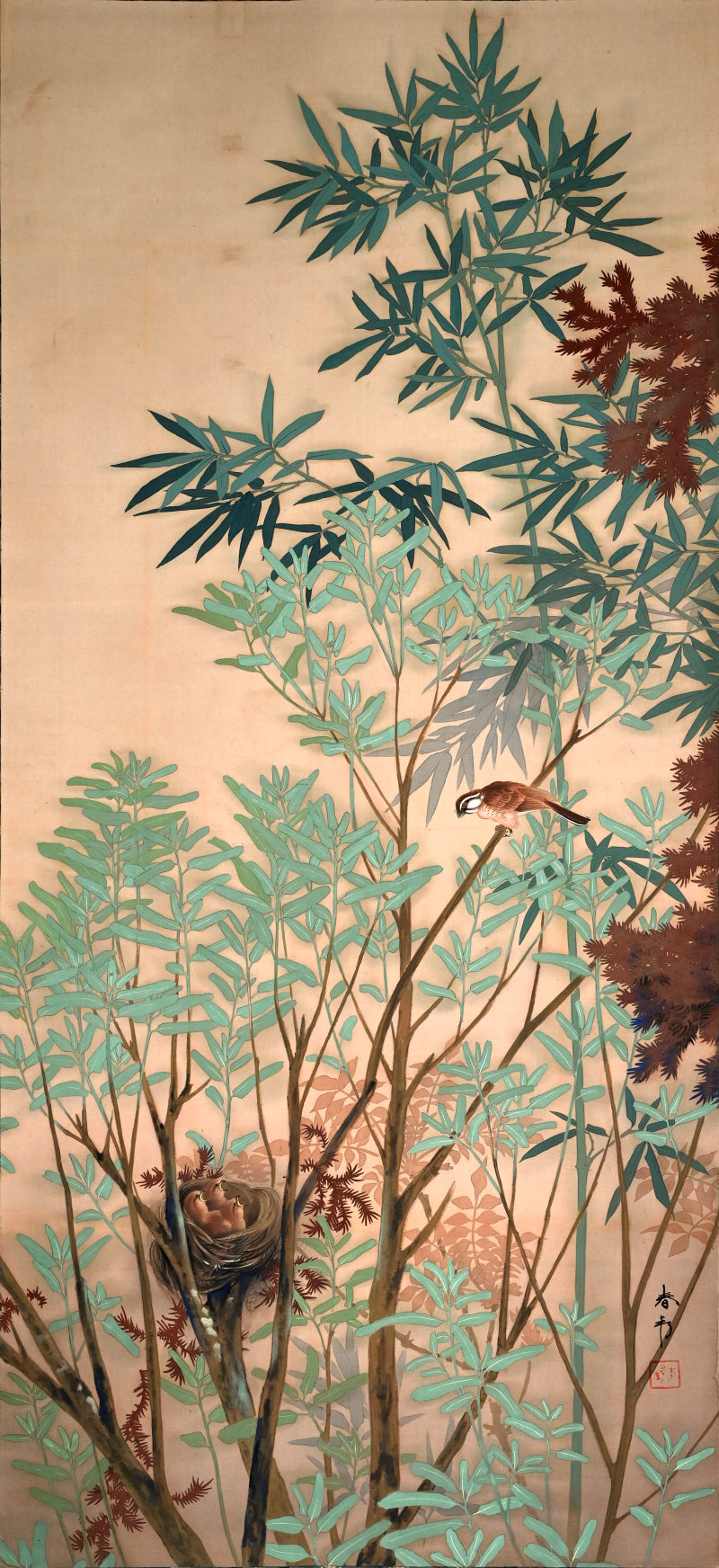 Pair Large Antique Floral Scrolls ー白山 春邦