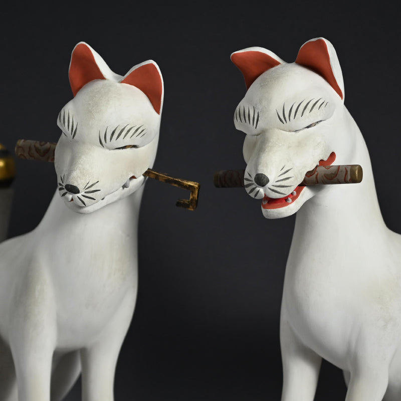 Pair of Edo period Inari Kitsune Fox Guardians
