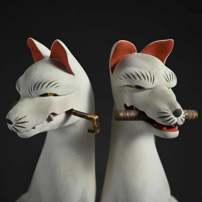 Pair of Edo period Inari Kitsune Fox Guardians