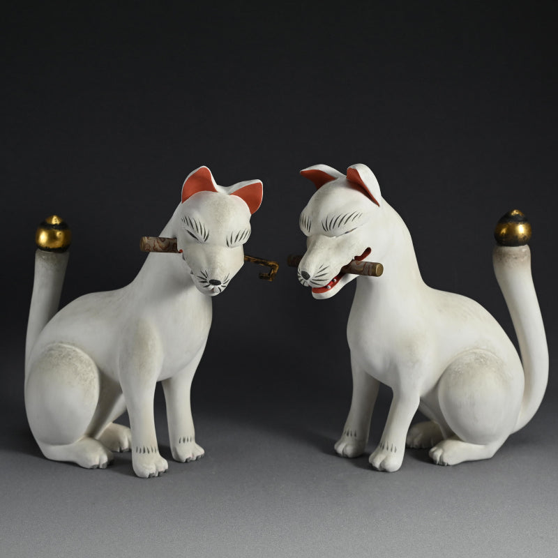 Pair of Edo period Inari Kitsune Fox Guardians