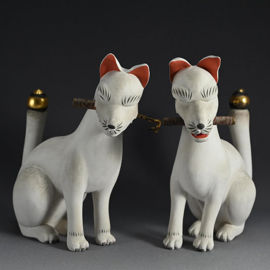Pair of Edo period Inari Kitsune Fox Guardians