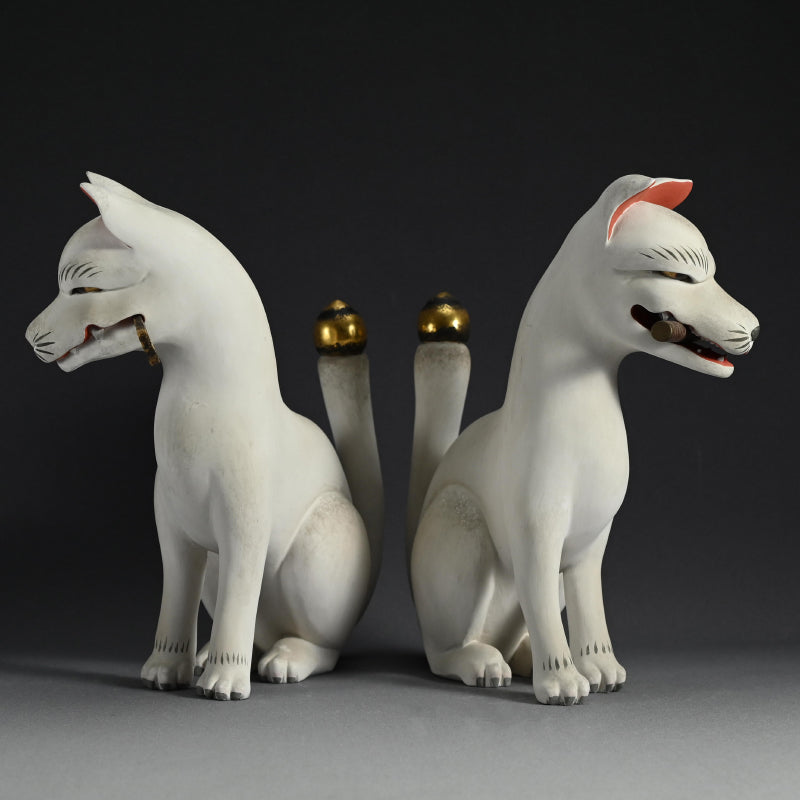 Pair of Edo period Inari Kitsune Fox Guardians