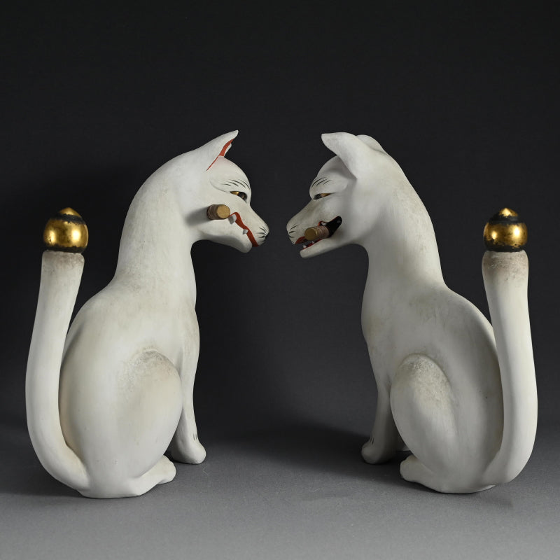 Pair of Edo period Inari Kitsune Fox Guardians