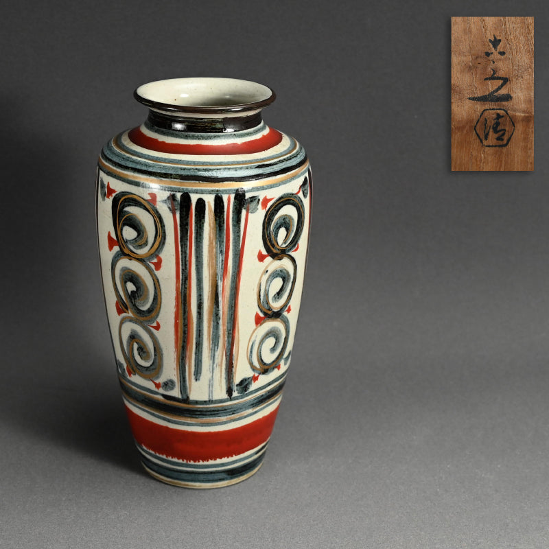 Mid-century Vase ー清水 六兵衛 “藍彩泉文四方花瓶”