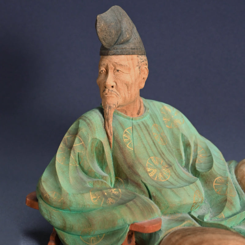 Antique Wood Sculpture, Kakinomoto Hitomaro, 36 Immortal Poets
