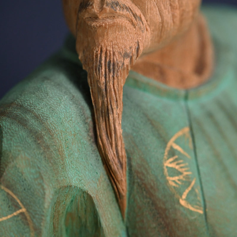 Antique Wood Sculpture, Kakinomoto Hitomaro, 36 Immortal Poets