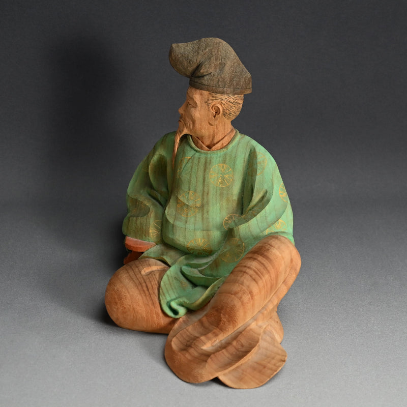Antique Wood Sculpture, Kakinomoto Hitomaro, 36 Immortal Poets