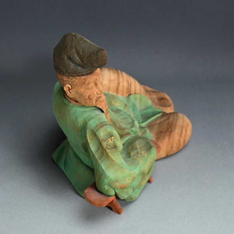 Antique Wood Sculpture, Kakinomoto Hitomaro, 36 Immortal Poets