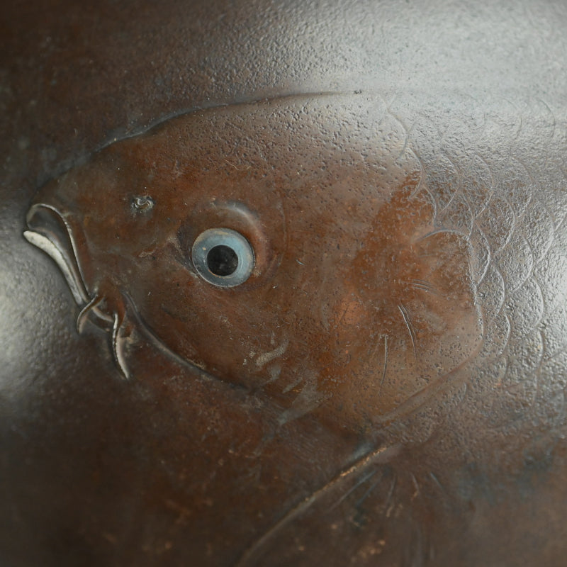Antique Japanese Bronze Koi Vase, Swimming Carp