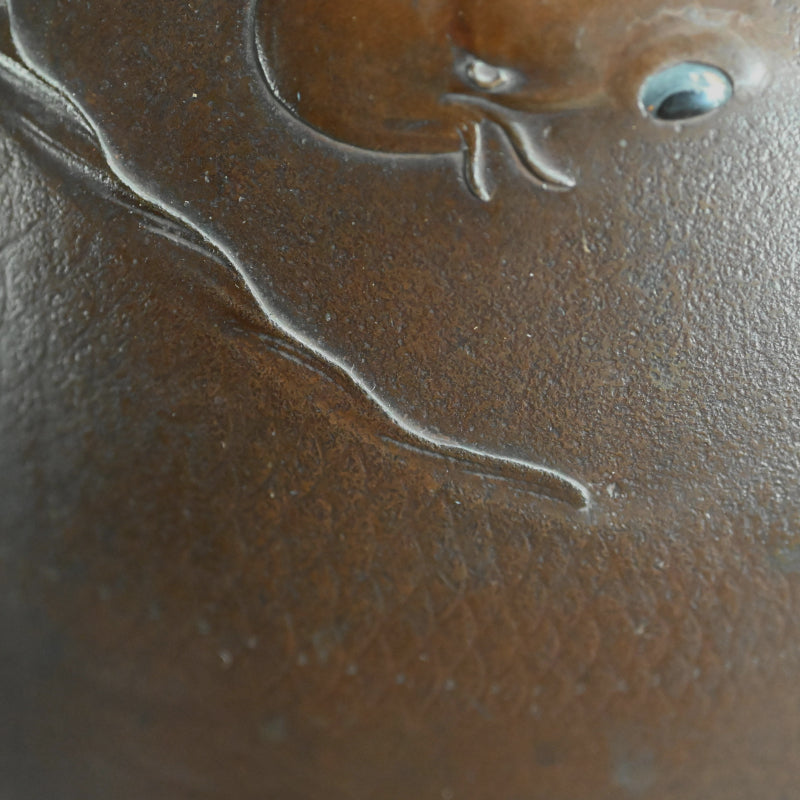 Antique Japanese Bronze Koi Vase, Swimming Carp