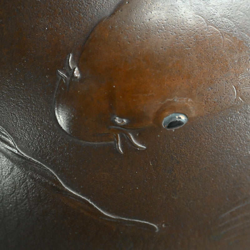 Antique Japanese Bronze Koi Vase, Swimming Carp