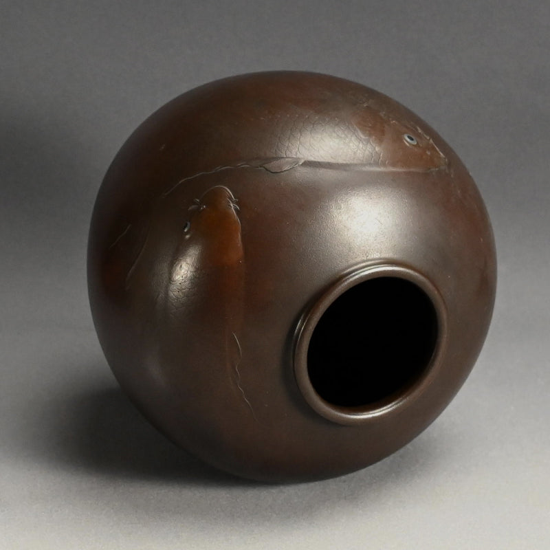 Antique Japanese Bronze Koi Vase, Swimming Carp