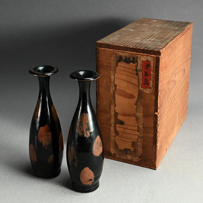 絶妙なアンティーク天目陶器花瓶セット