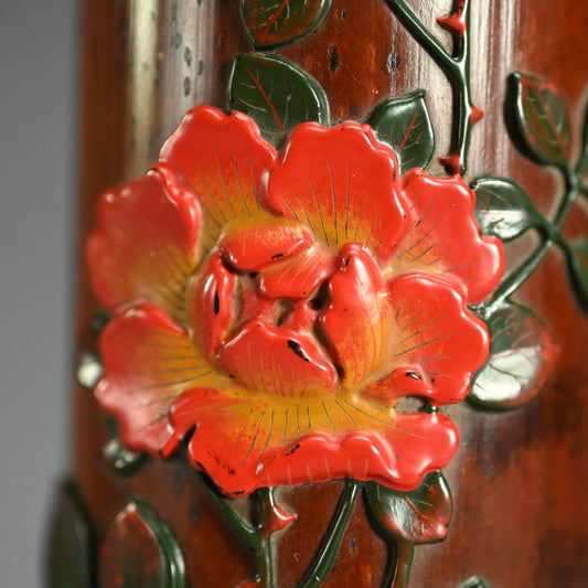 Antique Lacquered Bamboo Sago Sencha Tea Scoop, Ikkokusai ー"長寿花画茶合"