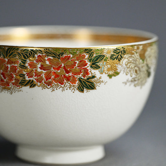 Satsuma Chawan Tea Bowl ー橋本 陶正山 "薩摩内七宝割菊牡丹ノ絵茶碗"