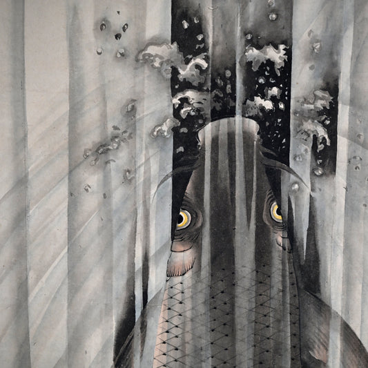 Edo p. Koi Nobori Leaping Carp Pair of Kishi School Scrolls ー“鯉瀧登二幅"