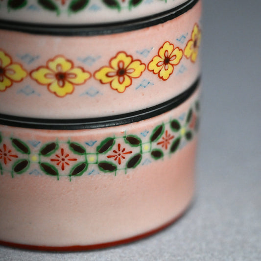 Pink Glazed Tiered Pottery Box ー四代 清水 六兵衛 “色繪 三個重 蓋物”