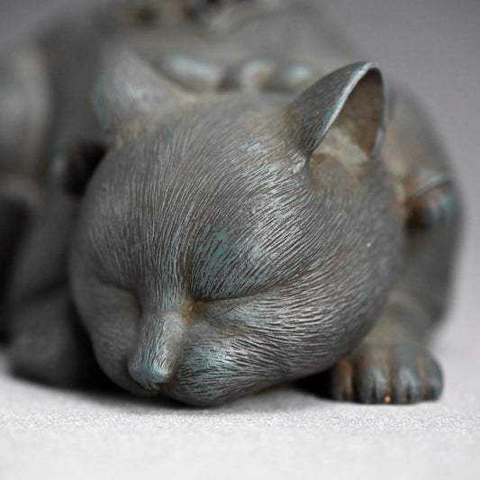 Rare! Antique Japanese Ao-Bizen Cat-shaped Koro
