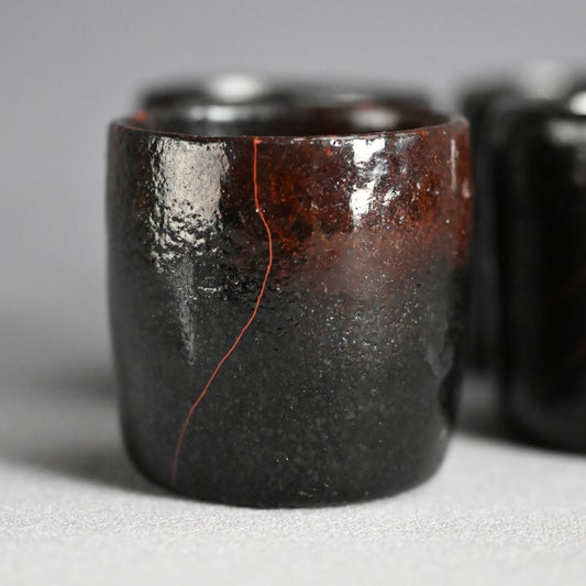 5 pc. Edo p. Kuro-Raku Pottery Sake Cup Set