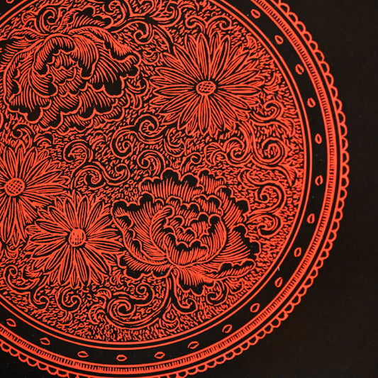Carved Sanuki-bori Lacquer Tray ー森 象堂 "讃岐彫 蒟醤盆"