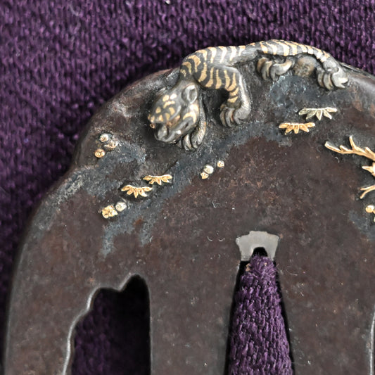 Antique Japanese Katana Sword Guard, Tsuba by Kageharu
